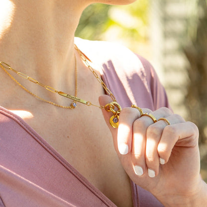 18K Gold PVD Engravable Paperclip Charm Holder Necklace