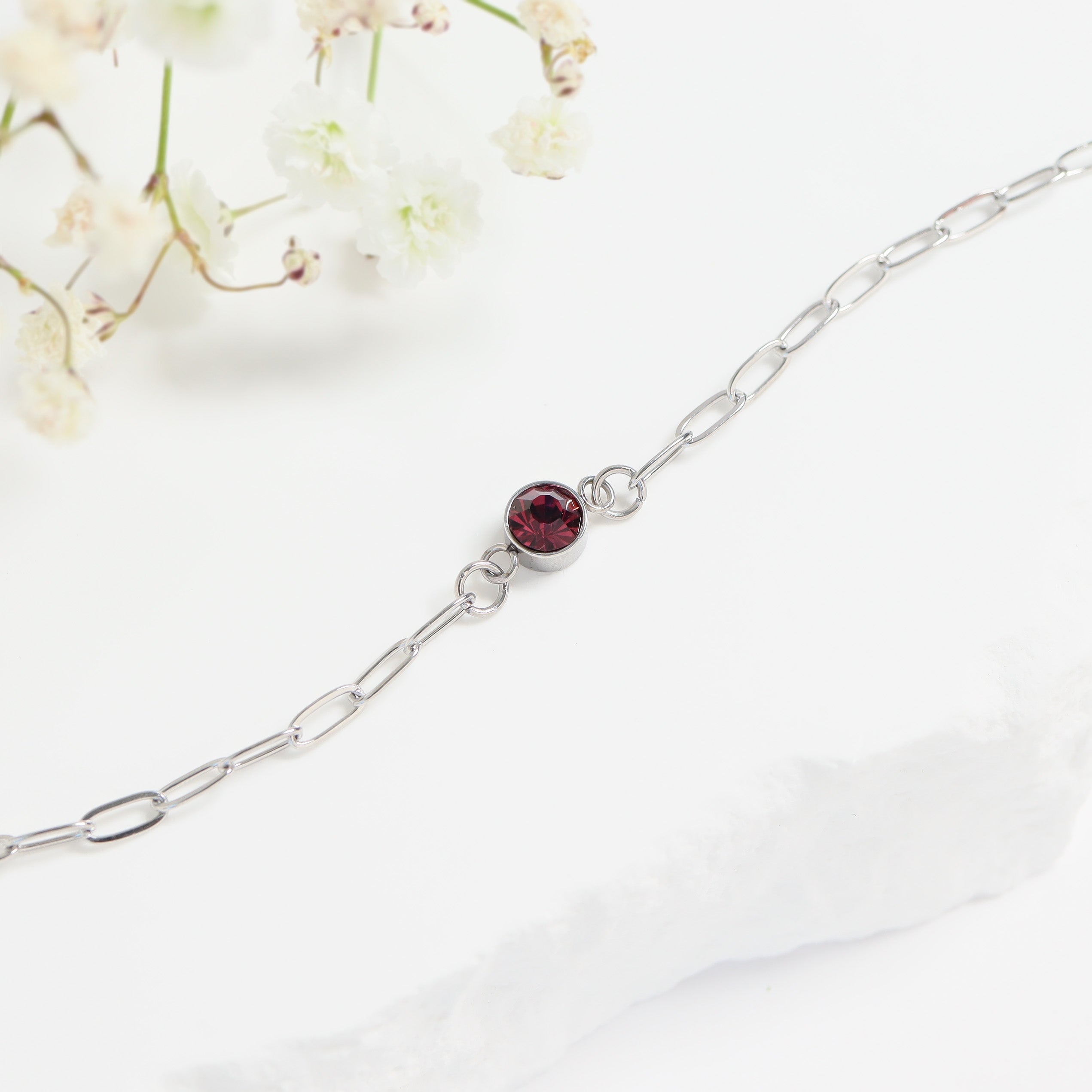 Stainless Steel Round Cubic Zirconia Birthstone Connector Charm