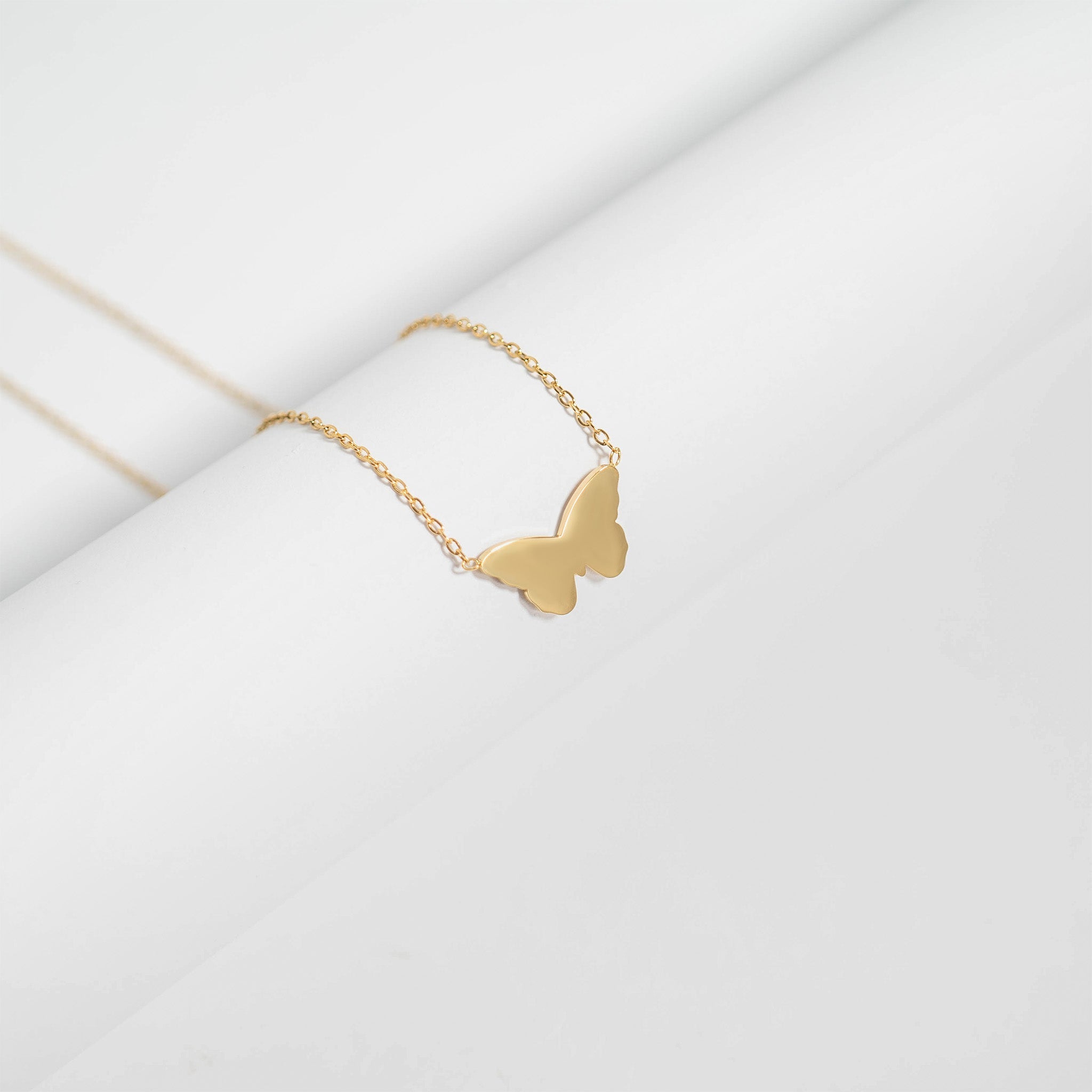 18K Gold PVD Stainless Steel Blank Engravable Butterfly Necklace