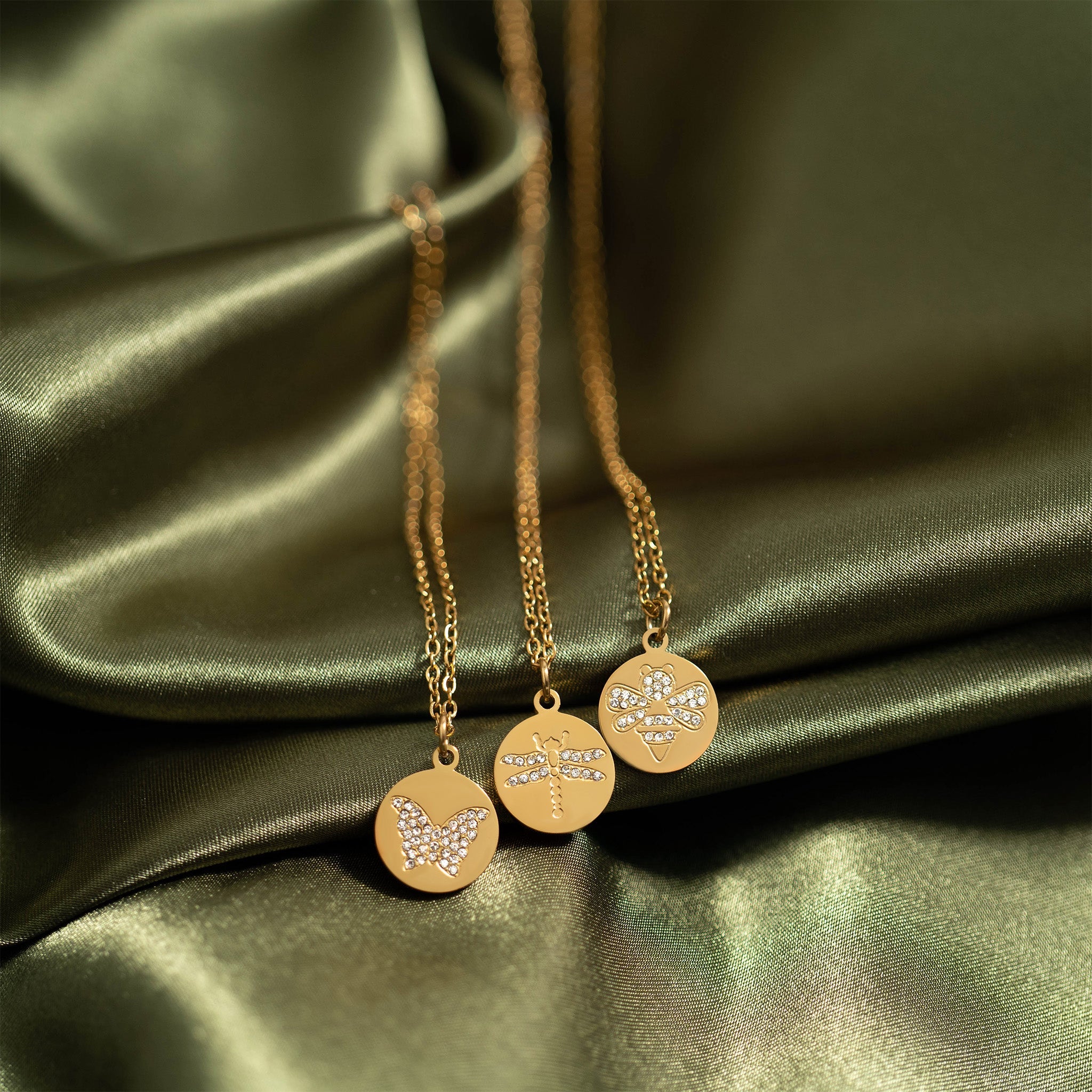 18K Gold PVD Stainless Steel Stone Bee Pendant Necklace