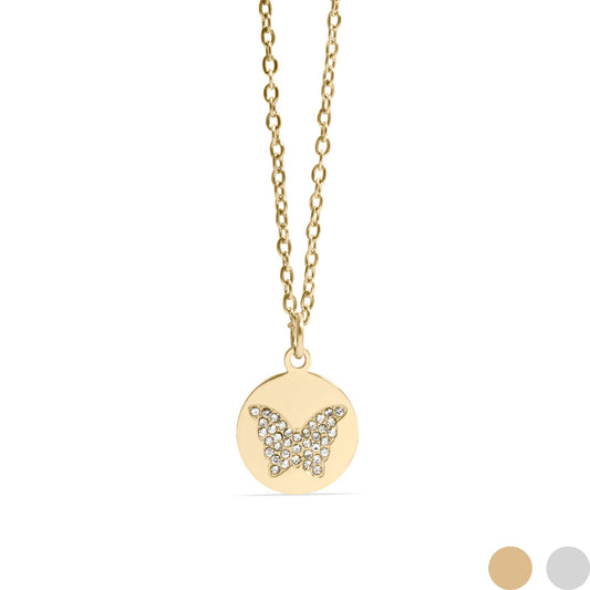 18K Gold PVD Stainless Steel Stone Butterfly Pendant Necklace