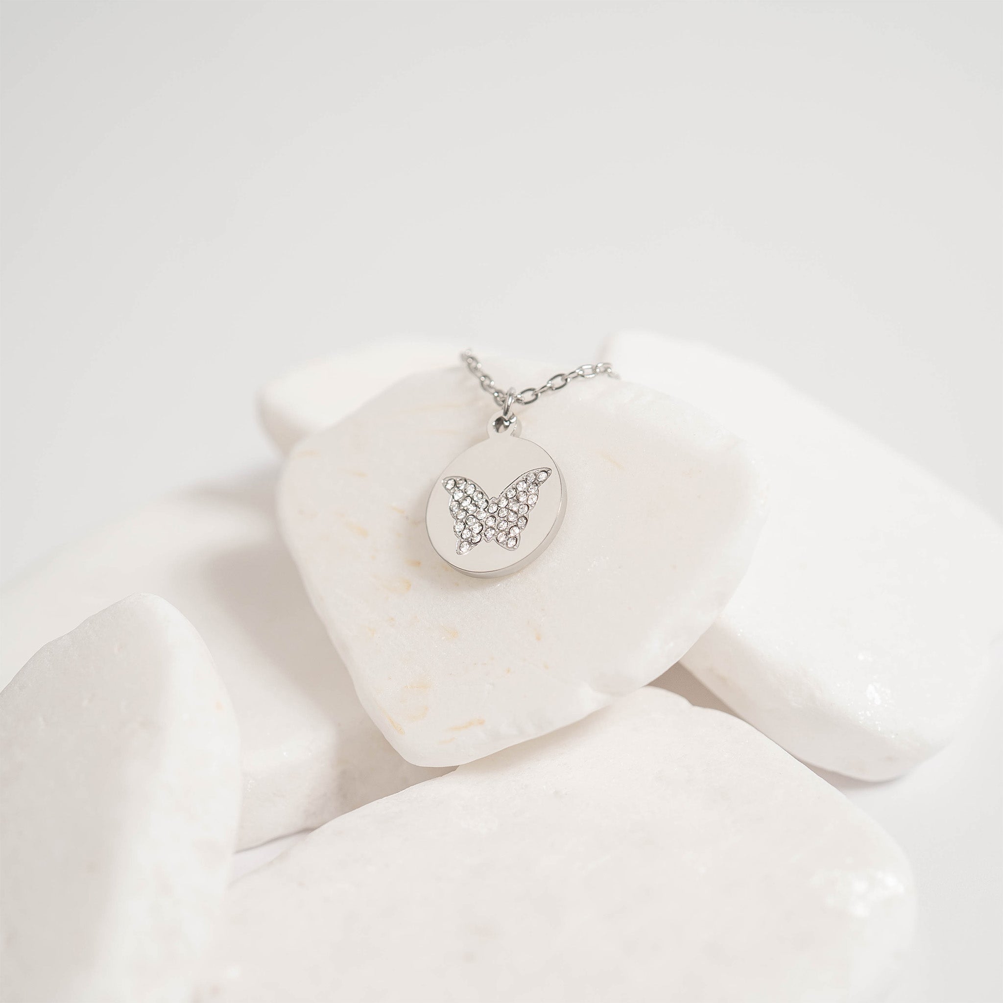 18K Gold PVD Stainless Steel Stone Butterfly Pendant Necklace