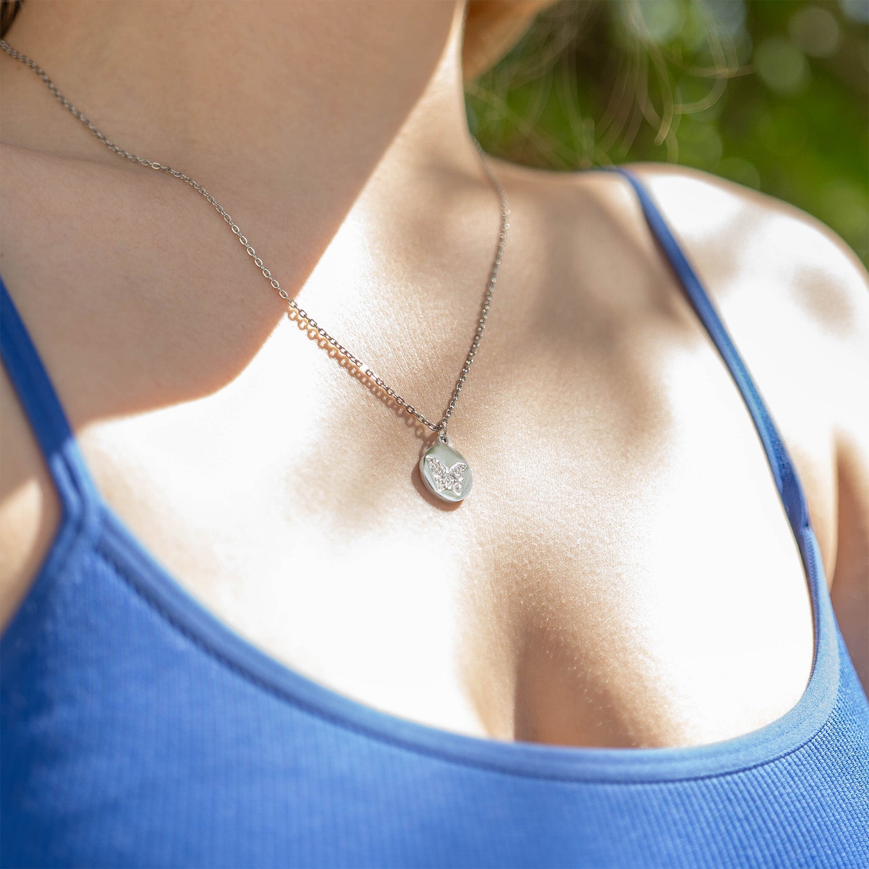 18K Gold PVD Stainless Steel Stone Butterfly Pendant Necklace