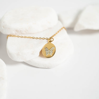18K Gold PVD Stainless Steel Stone Butterfly Pendant Necklace