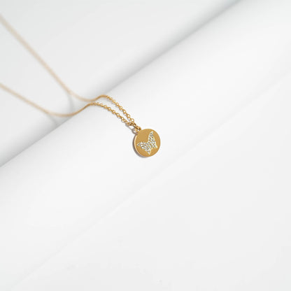 18K Gold PVD Stainless Steel Stone Butterfly Pendant Necklace
