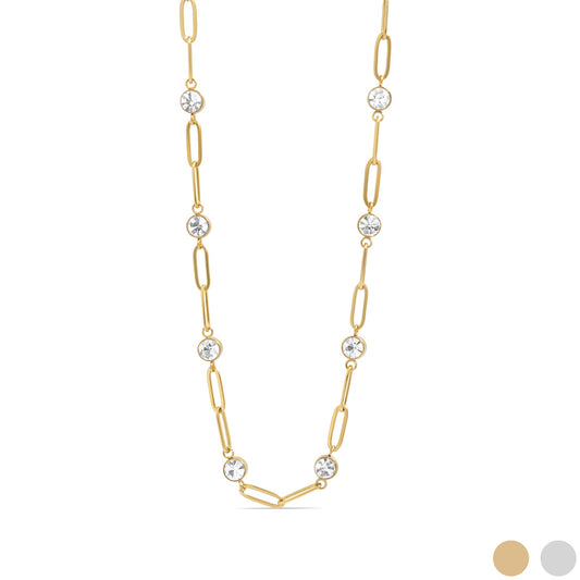 18K Gold PVD Stainless Steel Crystal Stone Paperclip Chain Necklace