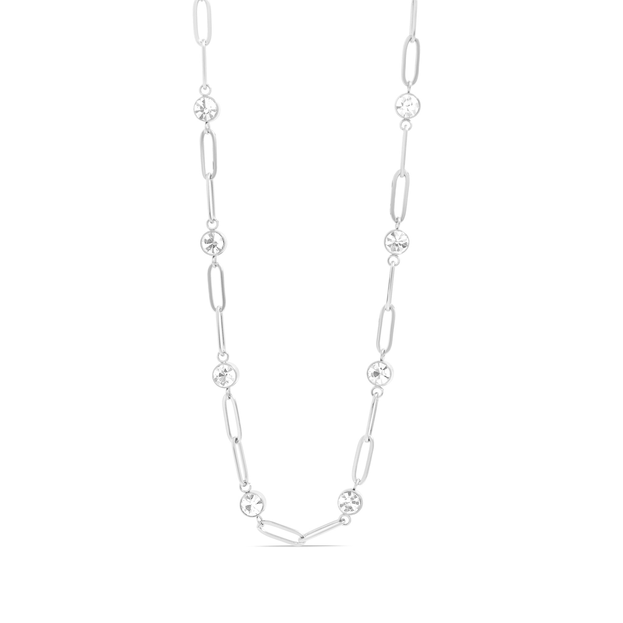 18K Gold PVD Stainless Steel Crystal Stone Paperclip Chain Necklace