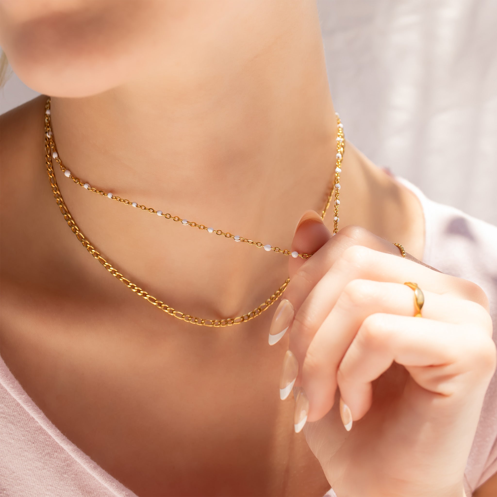 18K Gold PVD Stainless Steel Confetti White Chain Necklace