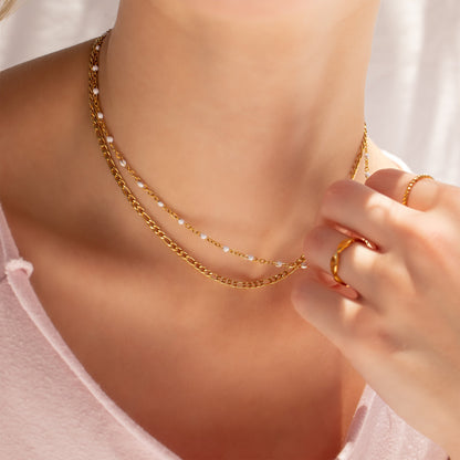 18K Gold PVD Stainless Steel Confetti White Chain Necklace