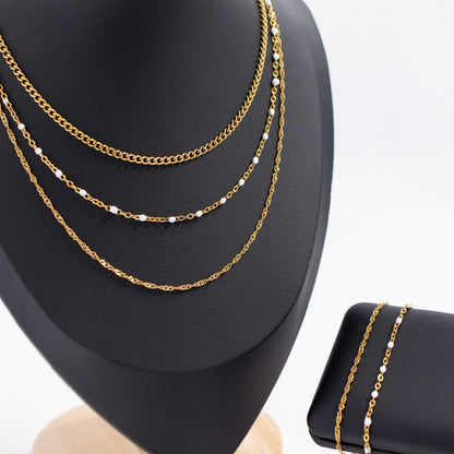 18K Gold PVD Stainless Steel Confetti White Chain Necklace