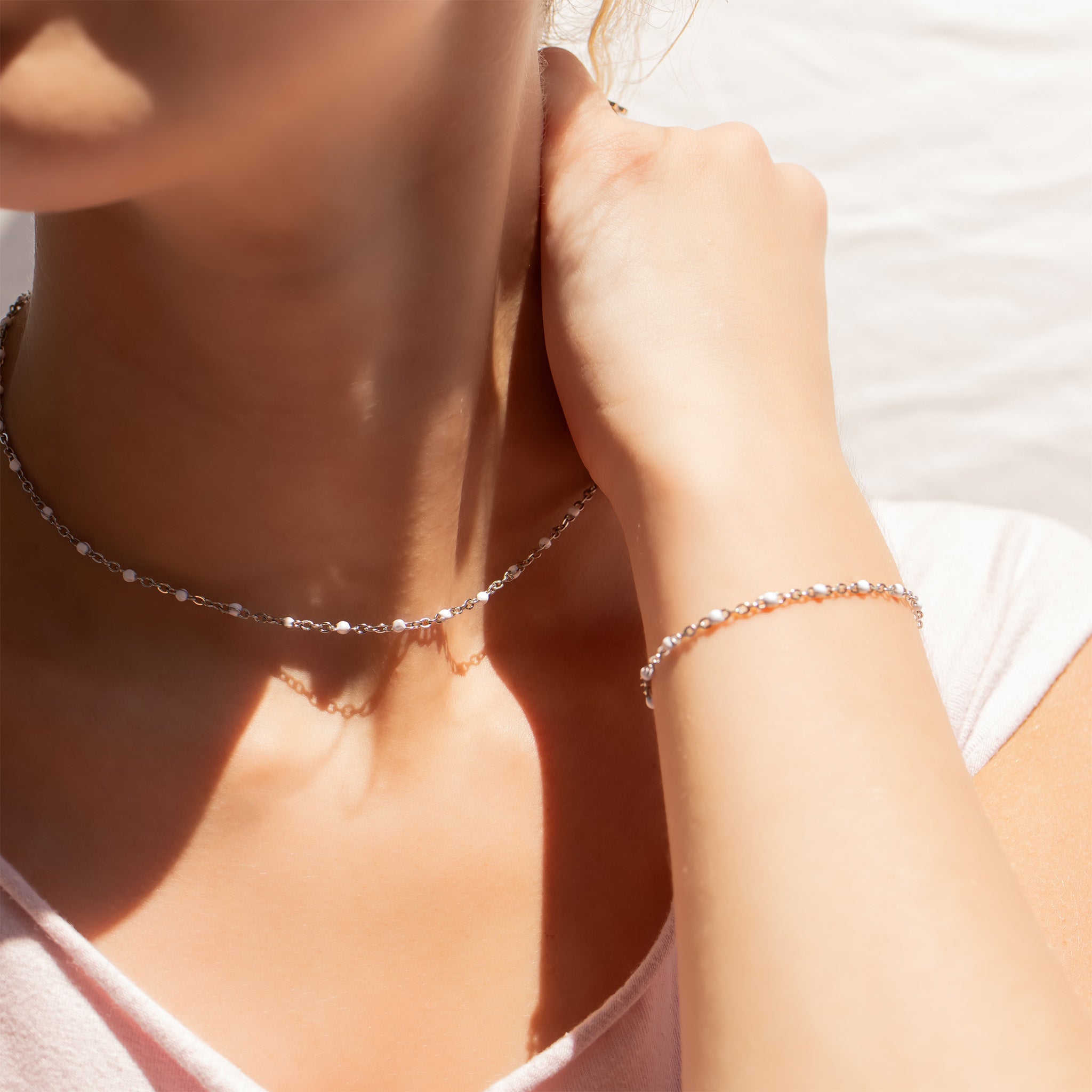 18K Gold PVD Stainless Steel Confetti White Chain Necklace