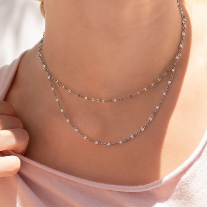 18K Gold PVD Stainless Steel Confetti White Chain Necklace