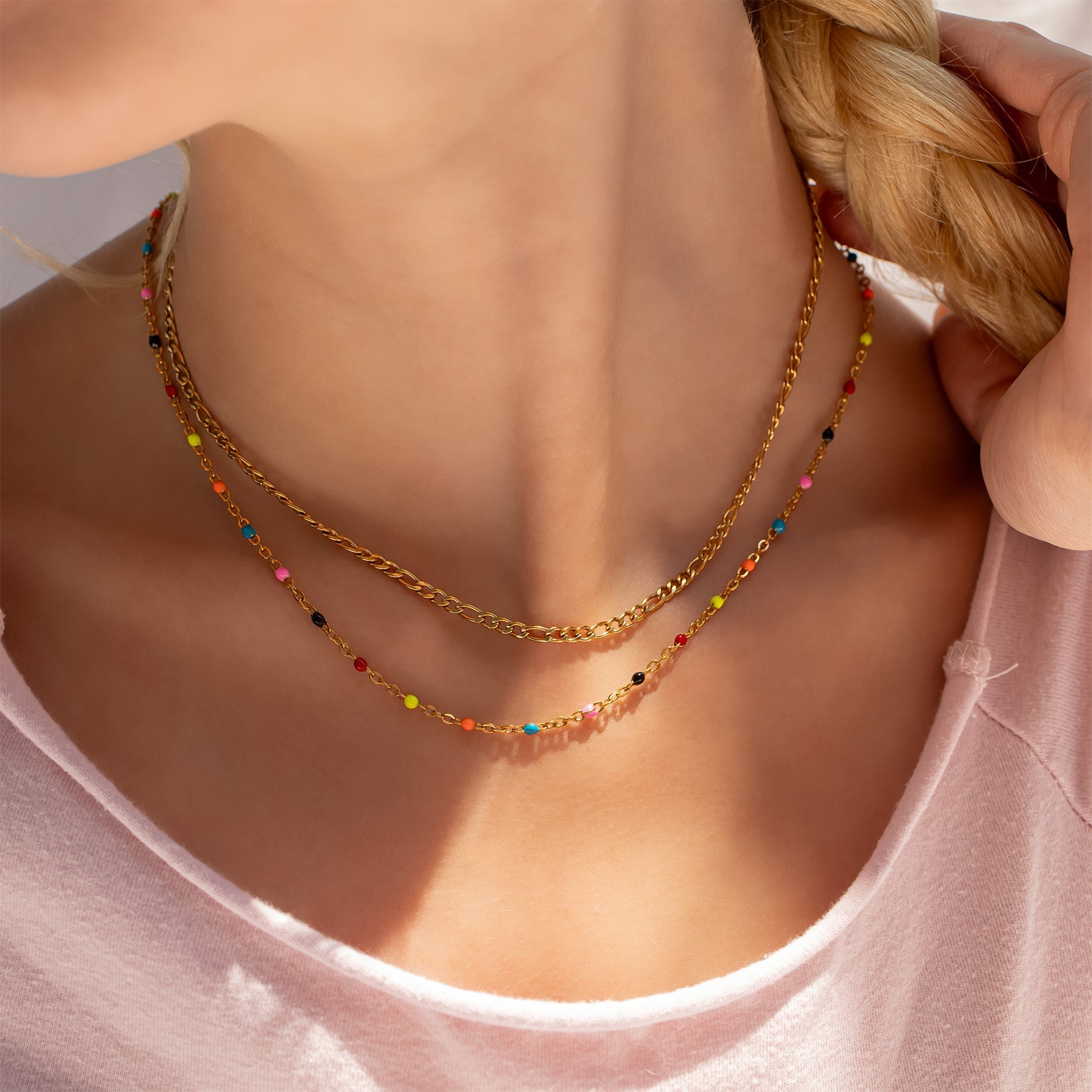 18K Gold PVD Stainless Steel Multi Confetti Chain Necklace