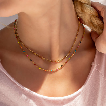18K Gold PVD Stainless Steel Multi Confetti Chain Necklace