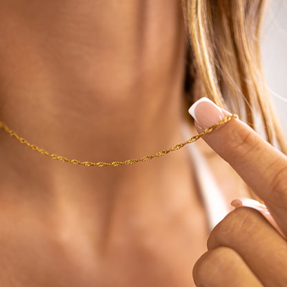 18K Gold PVD Stainless Steel Singapore Chain Necklace