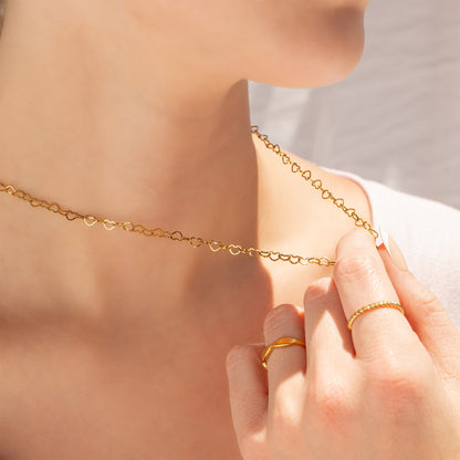 18K Gold PVD Stainless Steel Heart Chain Necklace