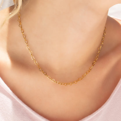 18K Gold PVD Stainless Steel Heart Chain Necklace
