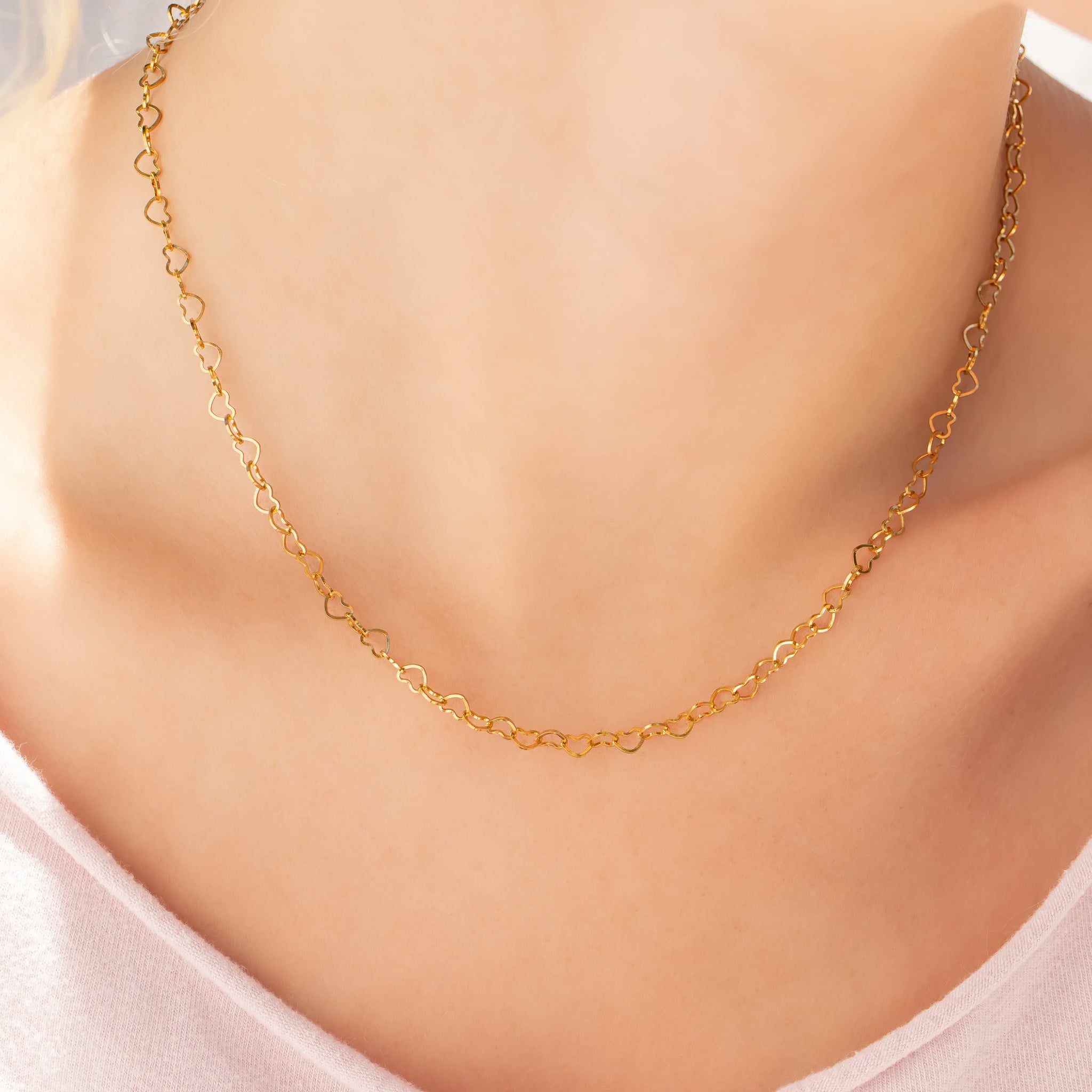 18K Gold PVD Stainless Steel Heart Chain Necklace