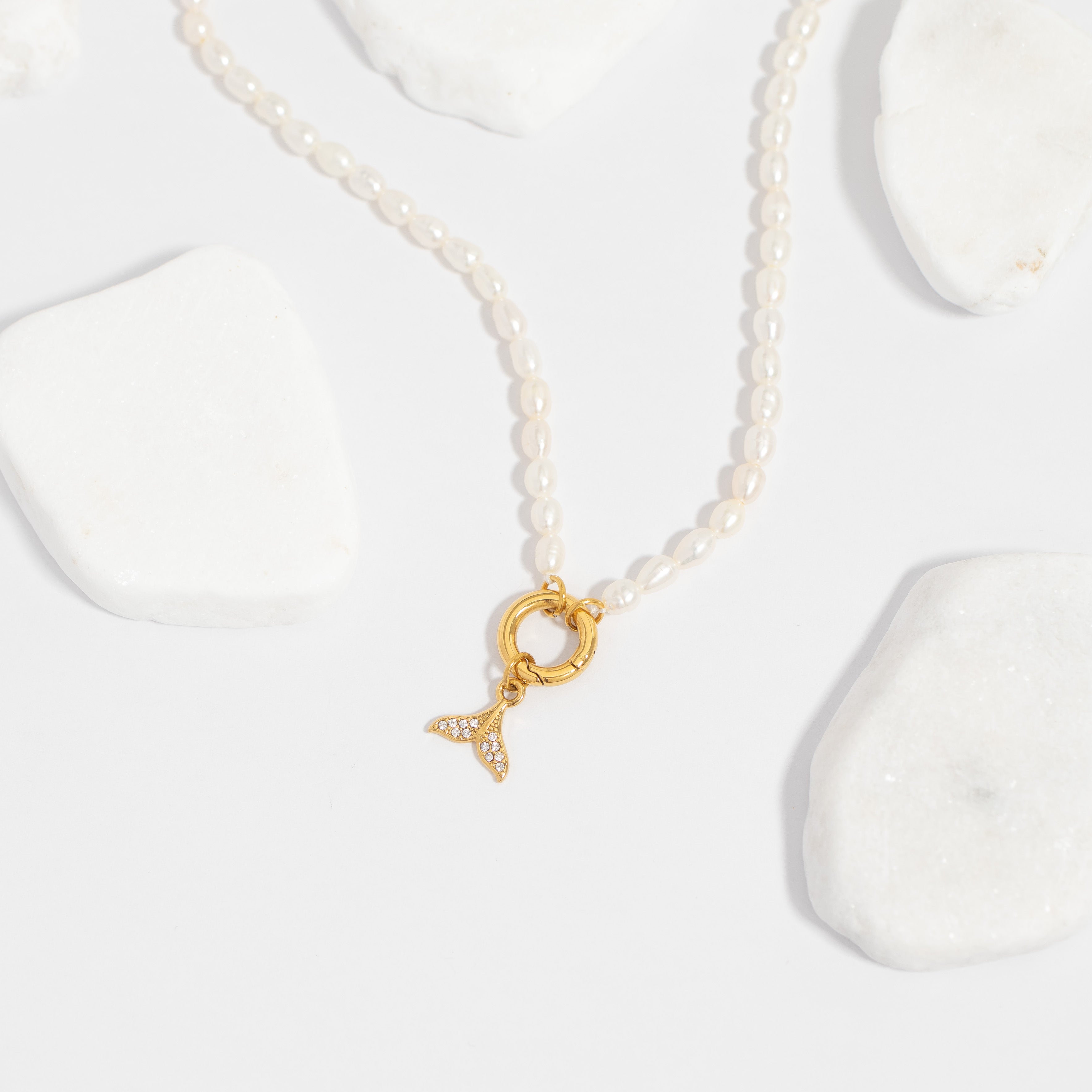 18K Gold PVD Stainless Steel Freshwater Pearl Charm Holder Necklace