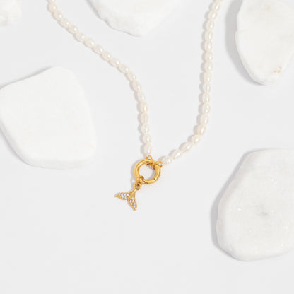 18K Gold PVD Stainless Steel Freshwater Pearl Charm Holder Necklace