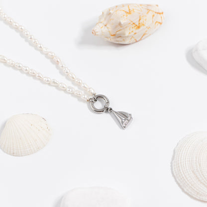 18K Gold PVD Stainless Steel Freshwater Pearl Charm Holder Necklace