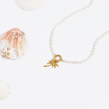 18K Gold PVD Stainless Steel Freshwater Pearl Charm Holder Necklace