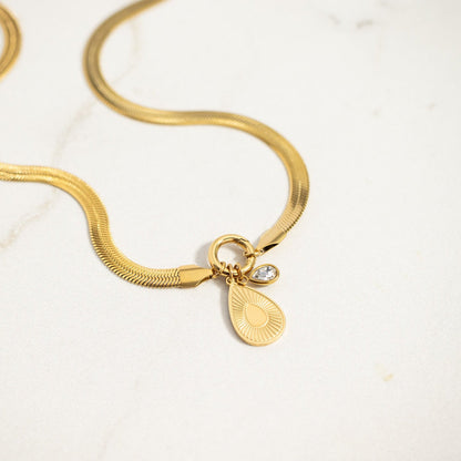 18K Gold PVD Stainless Steel Herringbone Charm Holder Necklace