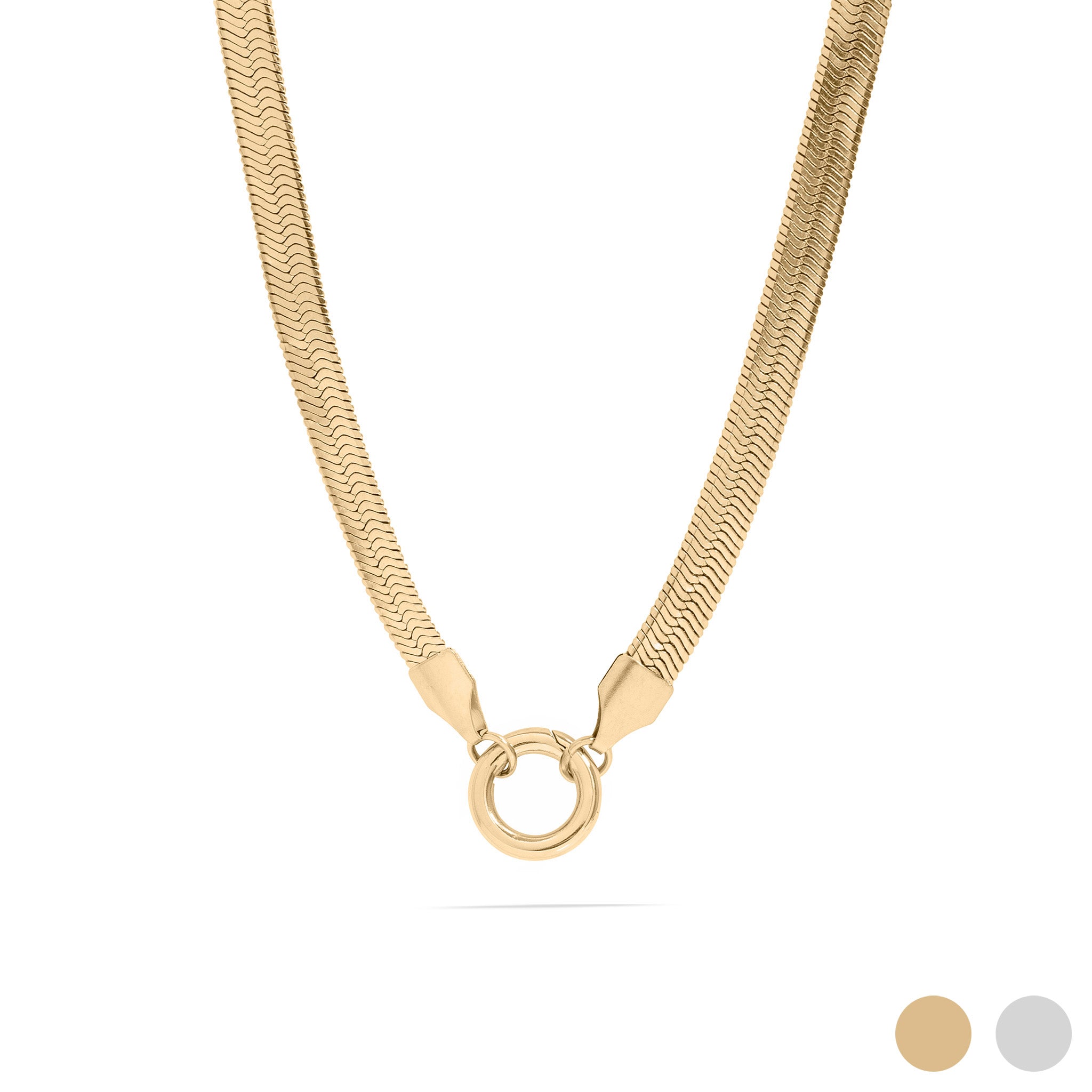 18K Gold PVD Stainless Steel Herringbone Charm Holder Necklace