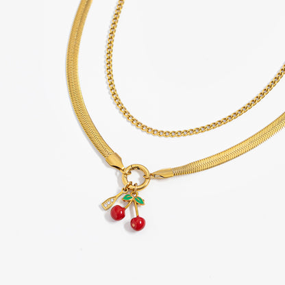 18K Gold PVD Stainless Steel Epoxy Cherry Charm