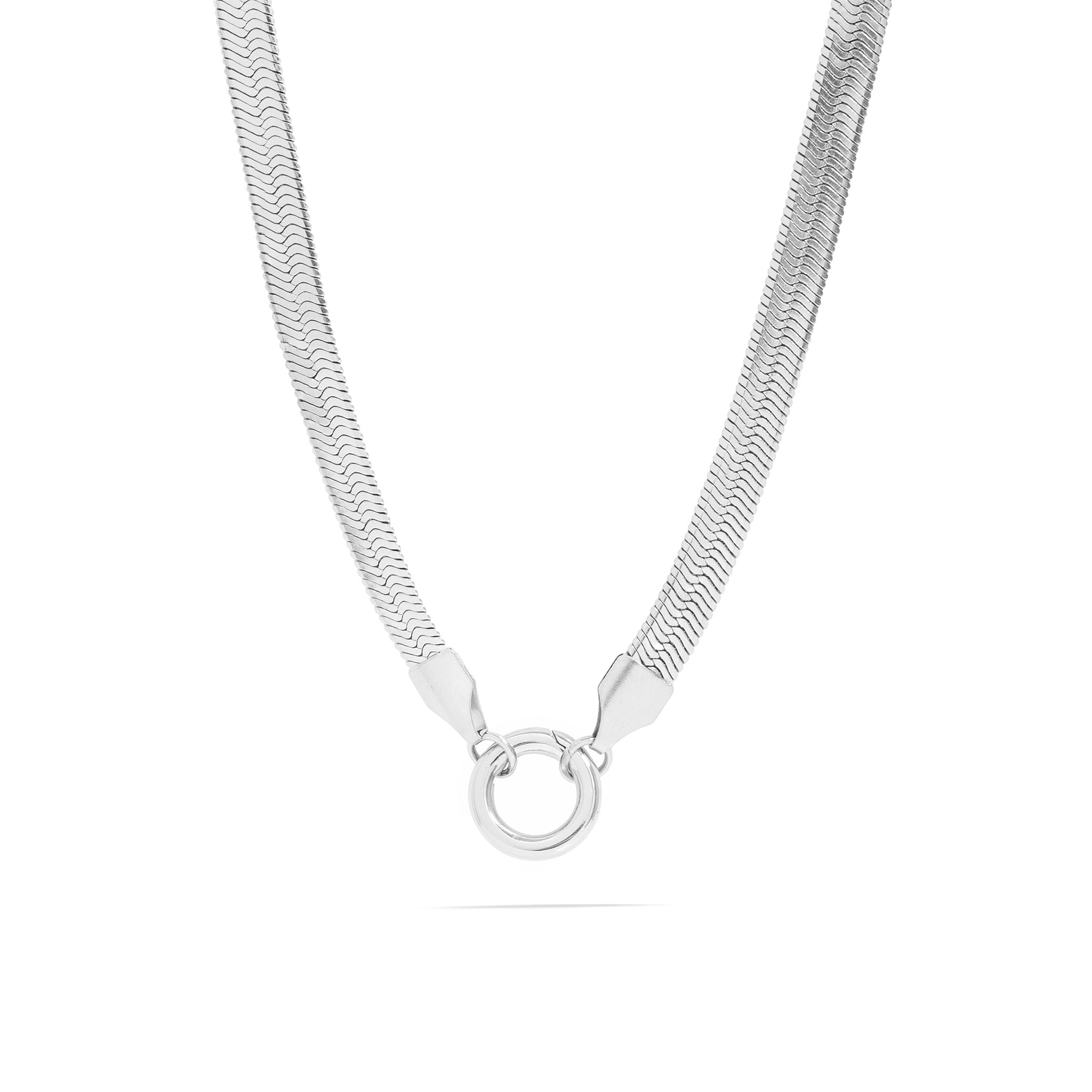 18K Gold PVD Stainless Steel Herringbone Charm Holder Necklace