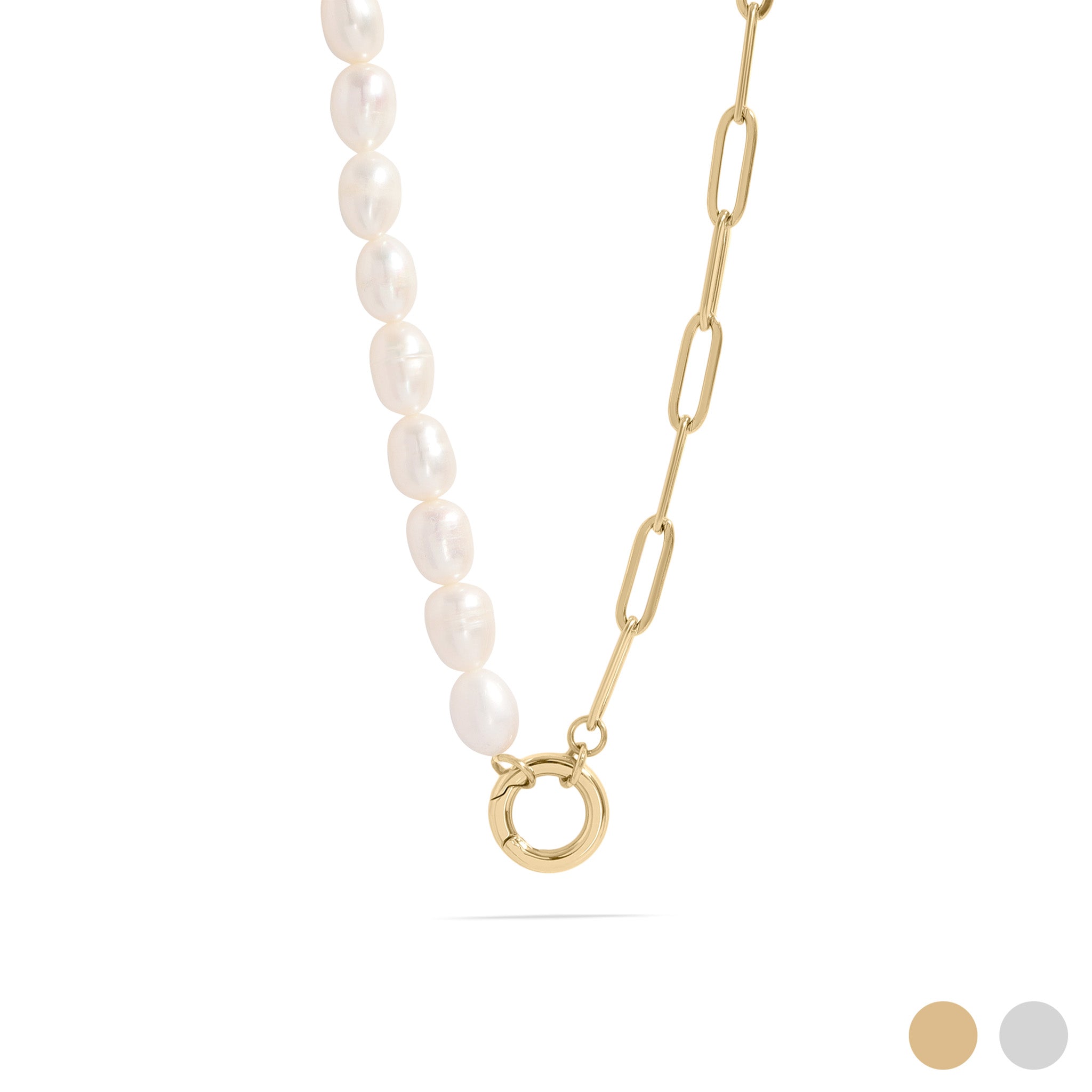 Stainless Steel Freshwater Pearl Paperclip Split Charm Holder Necklace
