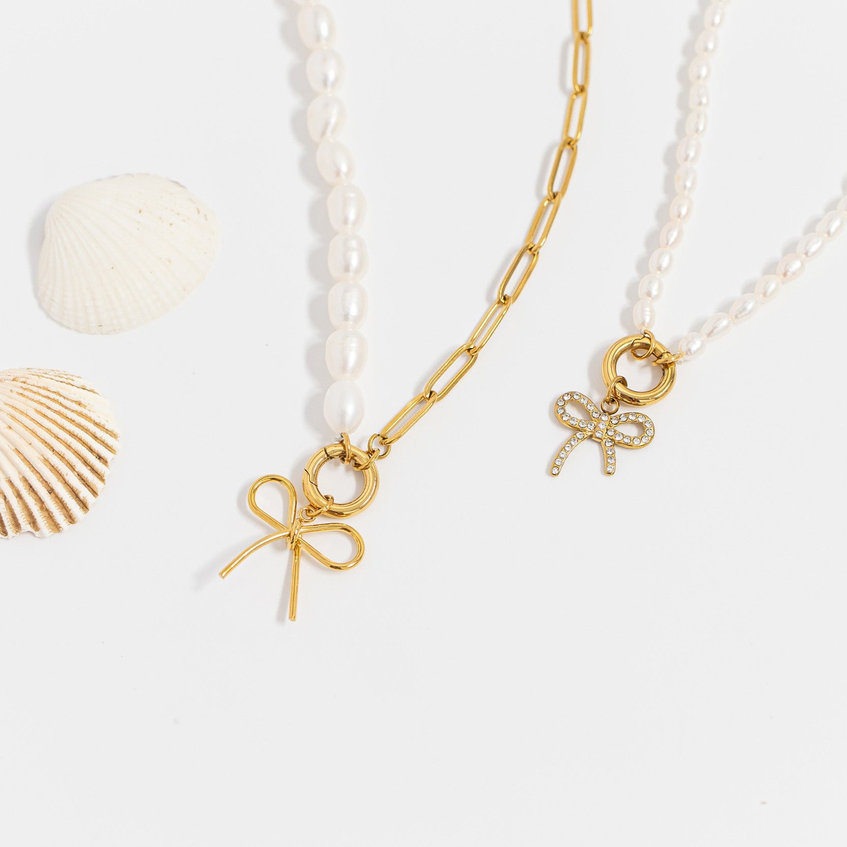 Stainless Steel Freshwater Pearl Paperclip Split Charm Holder Necklace