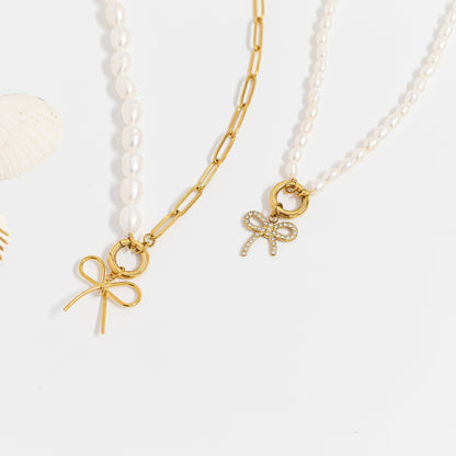 18K Gold PVD Stainless Steel Freshwater Pearl Charm Holder Necklace