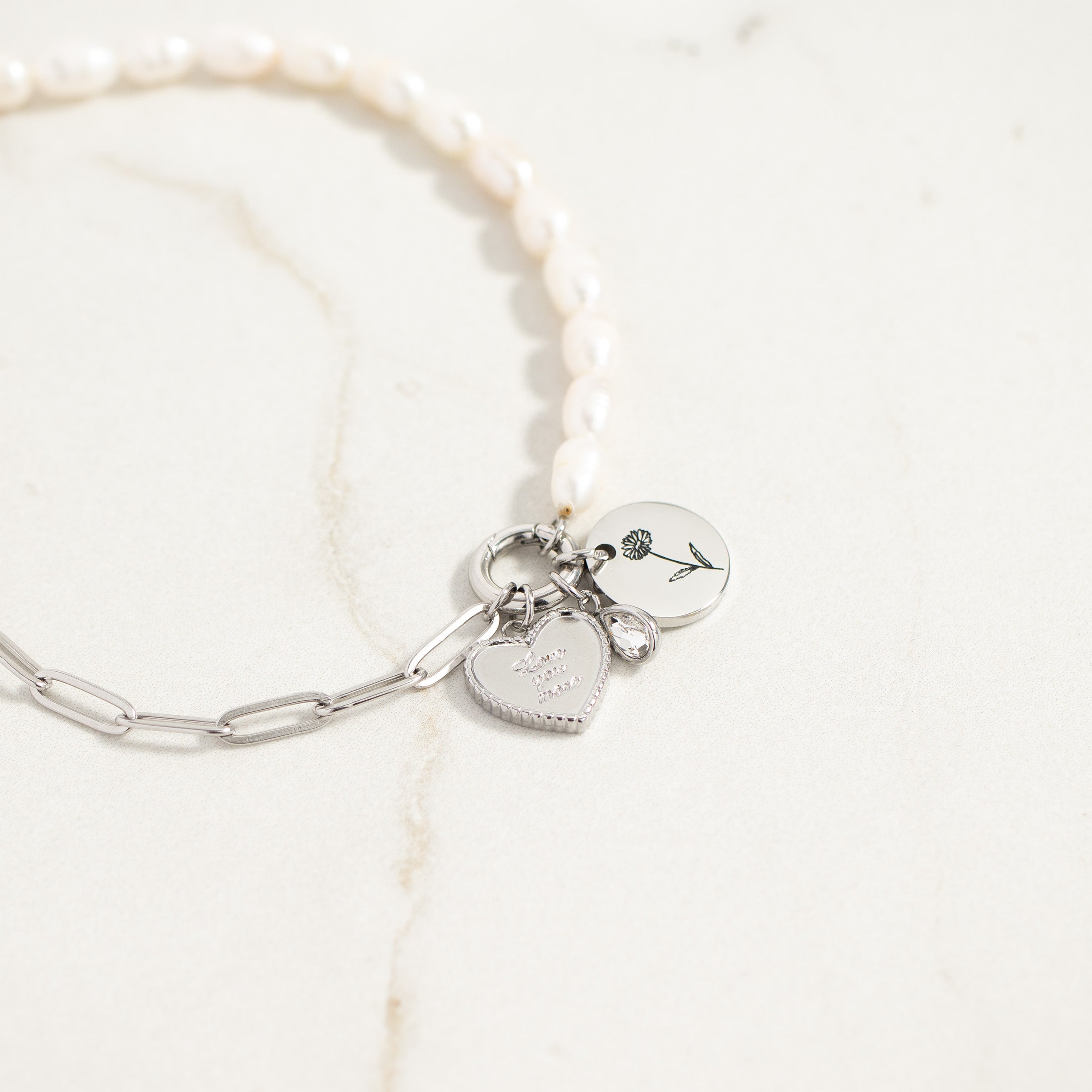 Stainless Steel Freshwater Pearl Paperclip Split Charm Holder Necklace