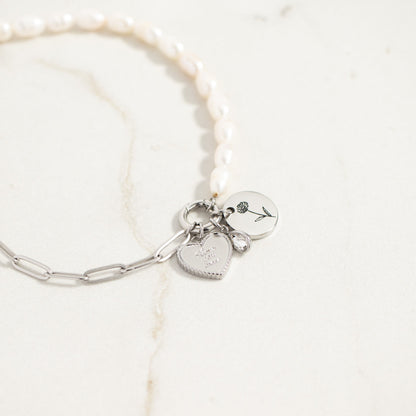 Stainless Steel Freshwater Pearl Paperclip Split Charm Holder Necklace