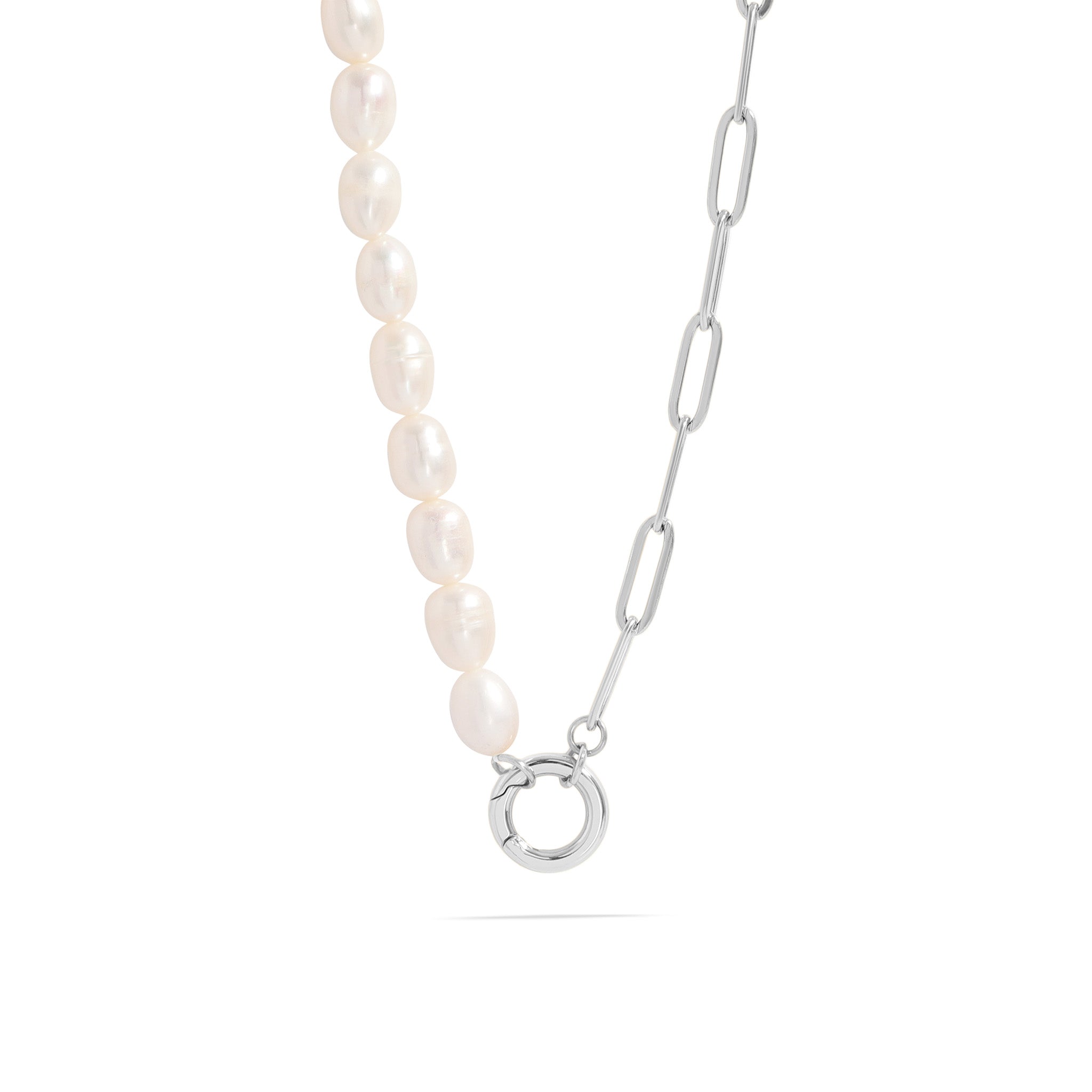 Stainless Steel Freshwater Pearl Paperclip Split Charm Holder Necklace