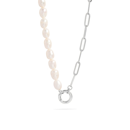 Stainless Steel Freshwater Pearl Paperclip Split Charm Holder Necklace
