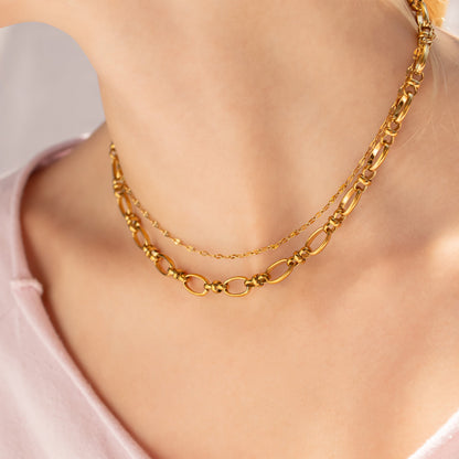 18K Gold PVD Stainless Steel Circle Charm Chain Necklace