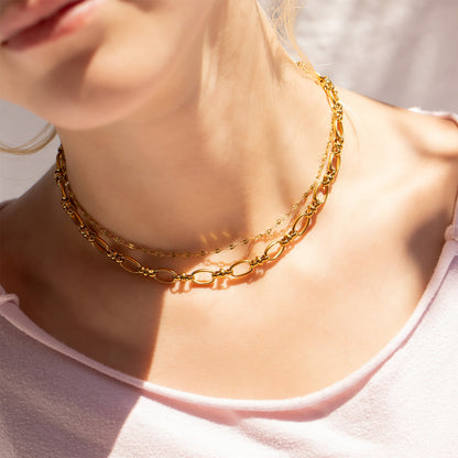 18K Gold PVD Stainless Steel Circle Charm Chain Necklace