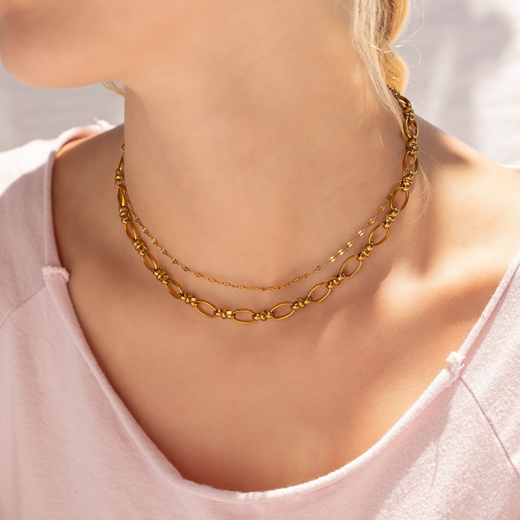 18K Gold PVD Stainless Steel Circle Charm Chain Necklace