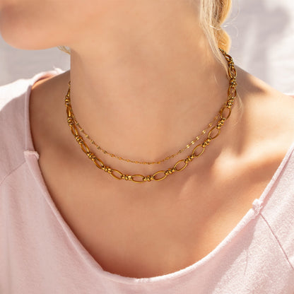 18K Gold PVD Stainless Steel Circle Charm Chain Necklace