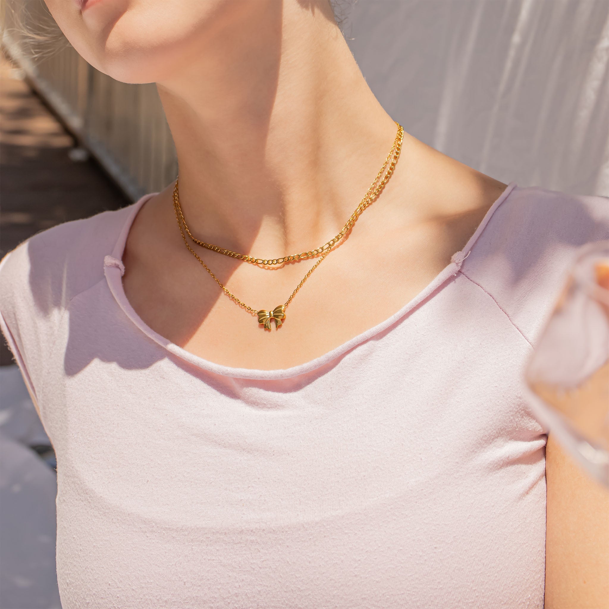 18K Gold PVD Stainless Steel Bow Pendant Necklace