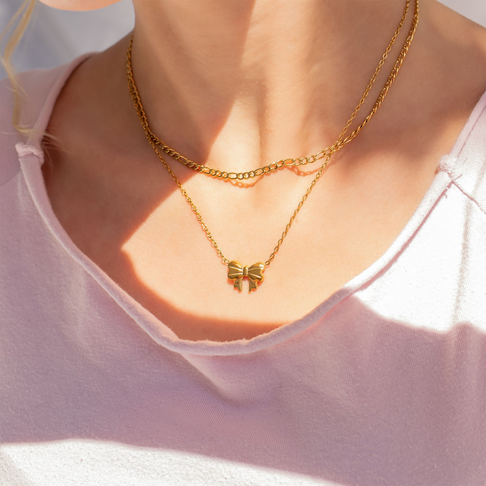18K Gold PVD Stainless Steel Bow Pendant Necklace
