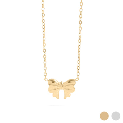 18K Gold PVD Stainless Steel Bow Pendant Necklace