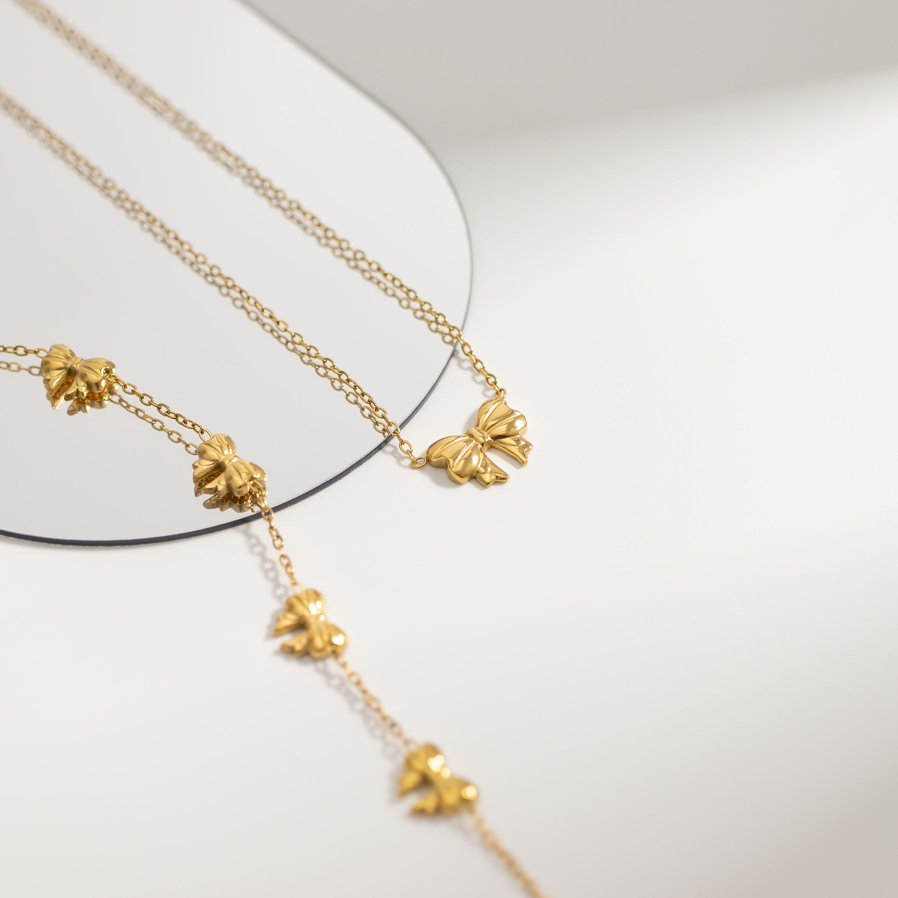 18K Gold PVD Stainless Steel Bow Pendant Necklace
