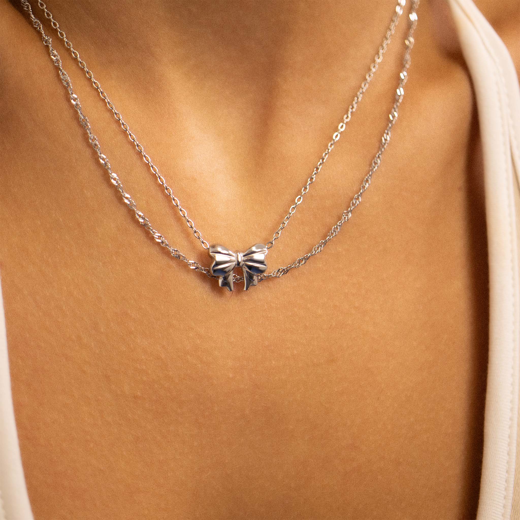 18K Gold PVD Stainless Steel Bow Pendant Necklace