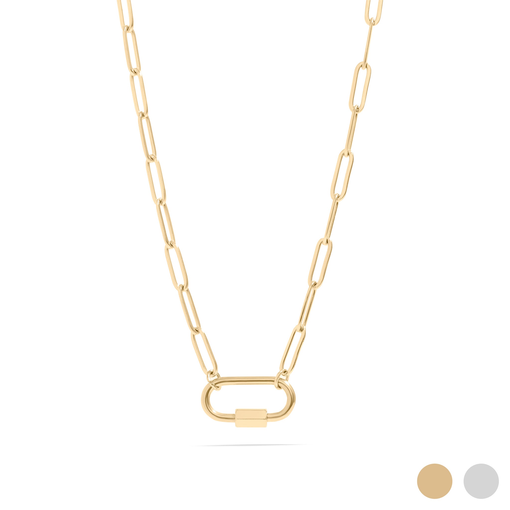 18K Gold PVD Stainless Steel Paperclip Carabiner Charm Holder Necklace