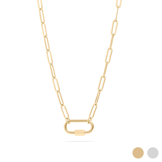 18K Gold PVD Stainless Steel Paperclip Carabiner Charm Holder Necklace