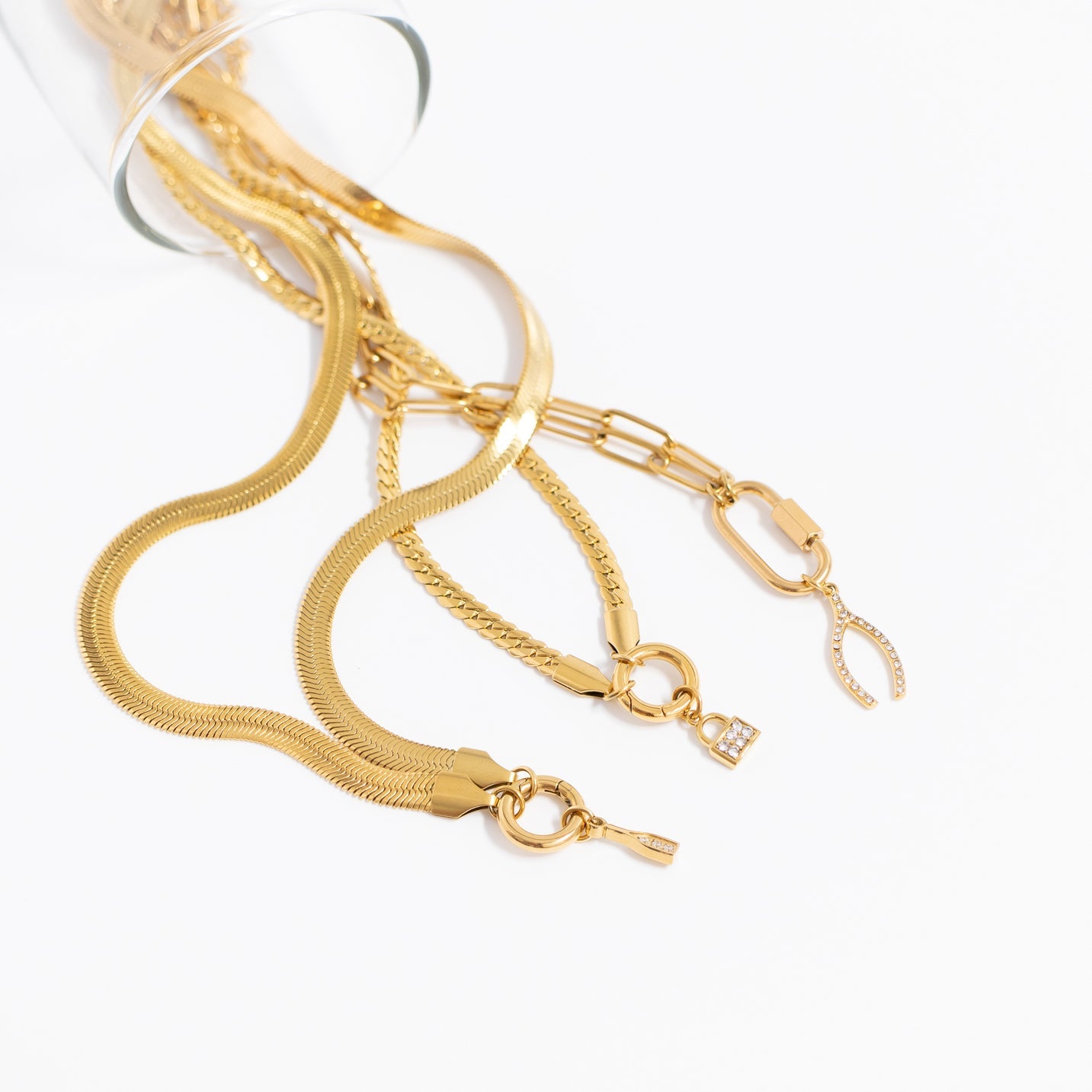 18K Gold PVD Stainless Steel Curb Chain Charm Holder Necklace