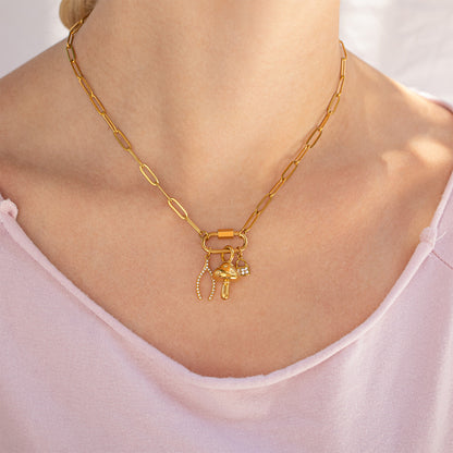 18K Gold PVD Stainless Steel Paperclip Carabiner Charm Holder Necklace